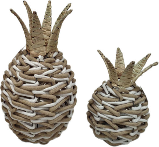 Decorative Pineapple Ø16 D ×29 H Cm Woven Rope & Yarn Natural White