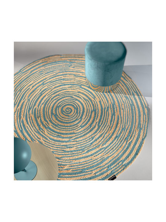 Guy Laroche Floral Round Summer Rug Made of Jute Floral Azul Φ150cm