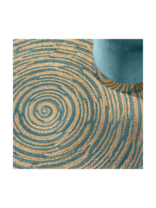 Guy Laroche Floral Round Summer Rug Made of Jute Floral Azul Φ150cm