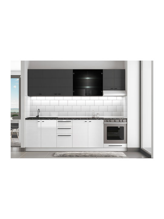 Claudia Set Dulapuri de Bucătărie Suspendate & de Podea Alb / Negru 200x51x200buc