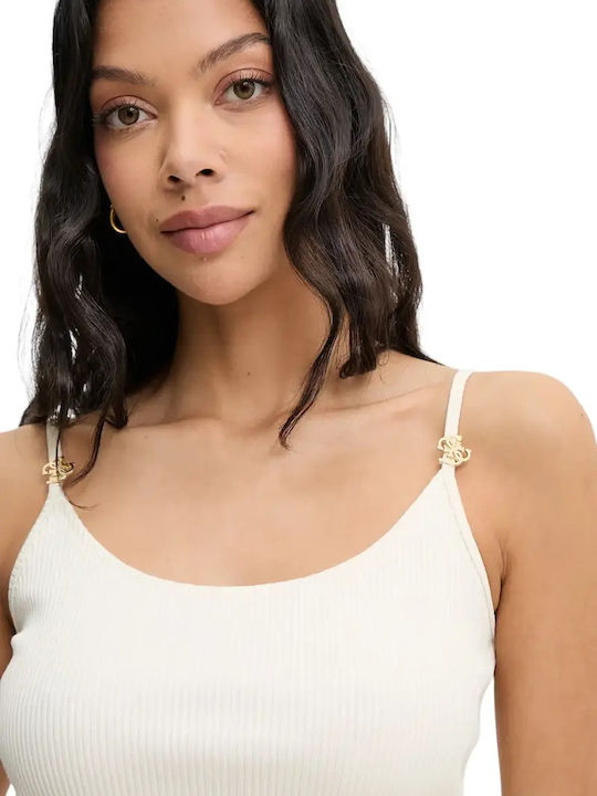 Damen Sommer Bluse mit Spaghetti-Träger in Beige