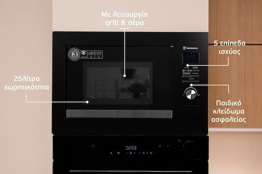 Morris Eingebauter Mikrowellenofen mit Grill 25lt Schwarze