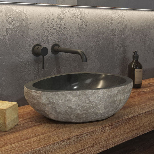 Karag River Stone NRS3 Επικαθήμενος Νιπτήρας Πέτρινος 55x55x15cm Γκρι Karag River Stone NRS3 Επικαθήμενος Νιπτήρας Πέτρινος 55x55x15cm Γκρι