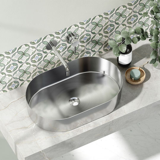 Karag Jupiter Επικαθήμενος Νιπτήρας Πορσελάνης 55x35x11cm Brushed Steel