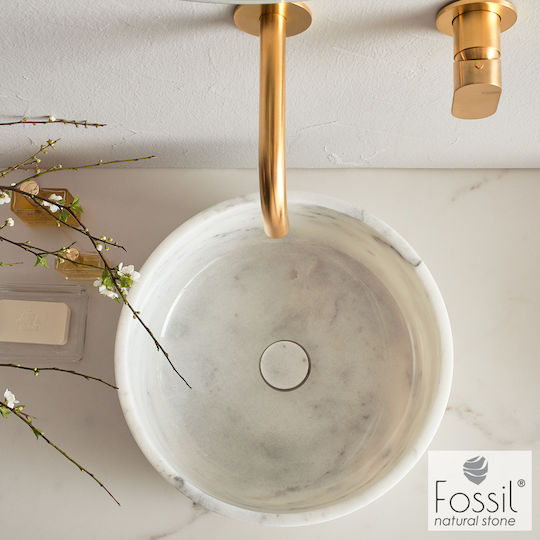 Fossil Thalo Marble Επικαθήμενος Νιπτήρας Μαρμάρινος 33x33x12.5cm Λευκός Fossil Thalo Marble Επικαθήμενος Νιπτήρας Μαρμάρινος 33x33x12.5cm Λευκός