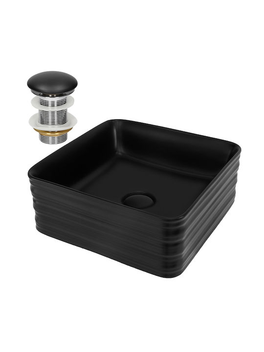 ML-Design Επικαθήμενος Νιπτήρας Κεραμικός 39x39x15cm Μαύρος