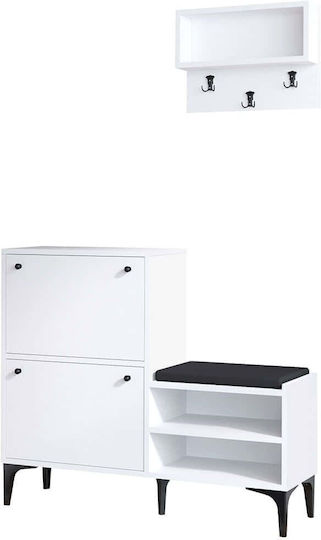 Bred Mobilier de Intrare cu Dulap pentru Pantofi White-black 110x35x92cm