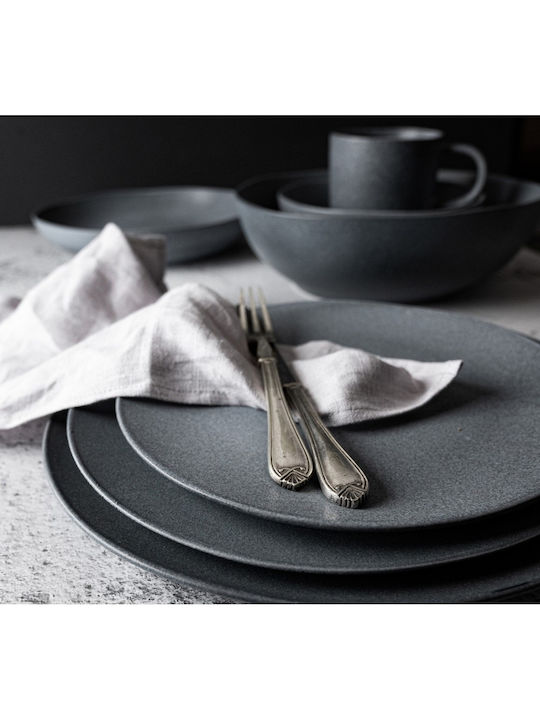Dutch Rose Deep Ceramic Black Serving Plate with Diameter 23cm