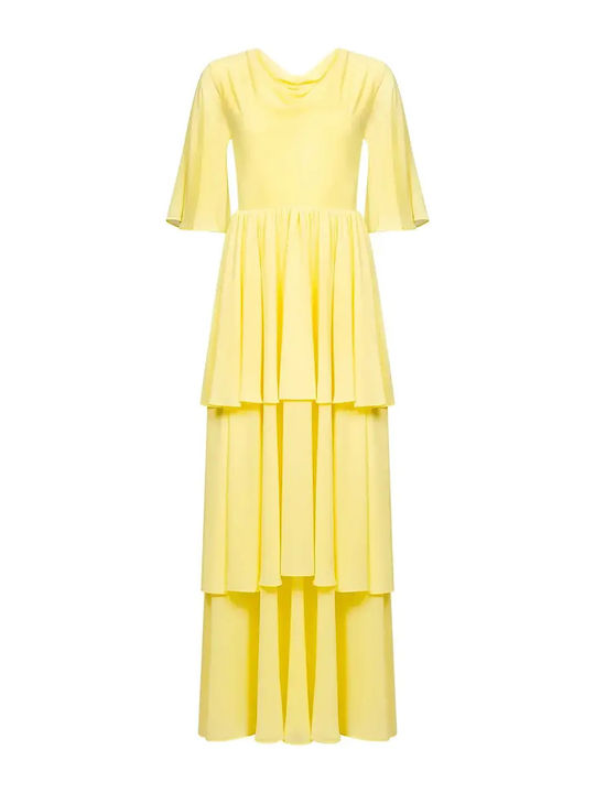 Stefanoudakis Sommer Maxi Damenkleid für Hochzeit - Taufe Drapierung Gelbe