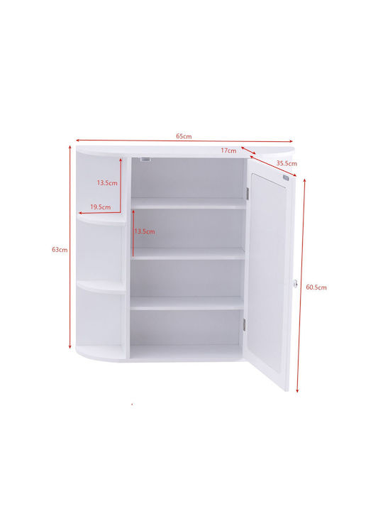 Costway Oglindă de Baie din MDF cu Raft & Dulap 65x17cm Alb