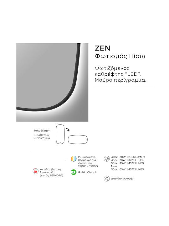 Luminor Zen Badezimmerspiegel LED 45x95cm Schwarz