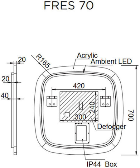 Luminor Καθρέπτης Μπάνιου Led από Πλαστικό 70x70cm