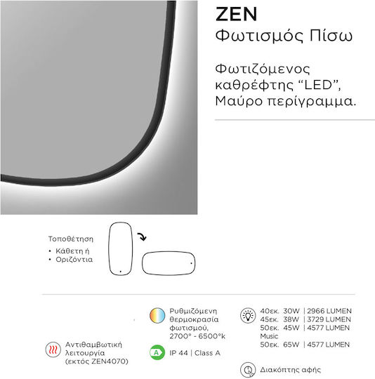 Luminor Огледало За Баня 40x70см Черно