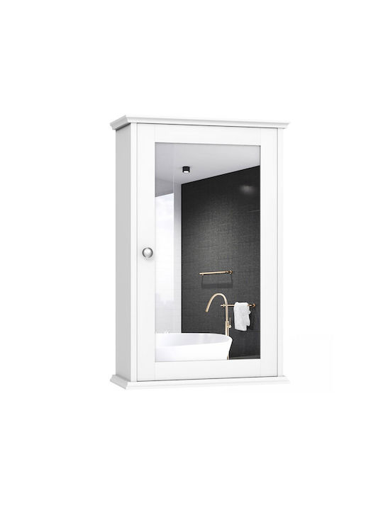 Costway Банско Огледало от MDF с Рафт & Шкаф 34x15см Бял