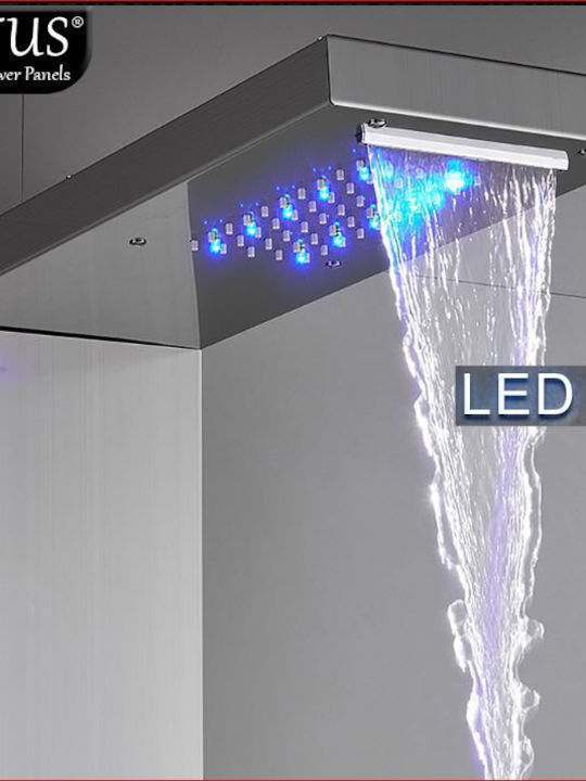 Lotus 500 Cr Bl Shower Column Hydromassage Two-Tone Inox & Matte Black Led & Digital Display Sydney