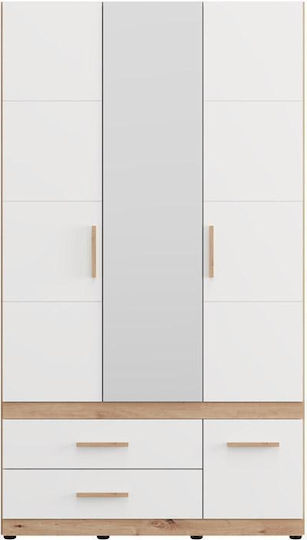 Dulap Triplă cu Oglindă Stejar Artisan-Alb 117x52x208cm