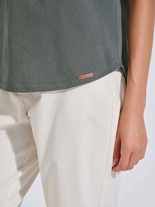 Γυναικεία Μπλούζα Βαμβακερή Κοντομάνικη με V Λαιμόκοψη Πράσινη