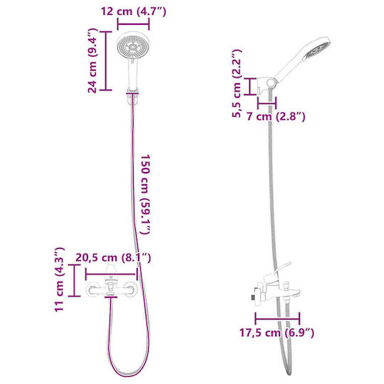 vidaXL Handheld Showerhead with Hose