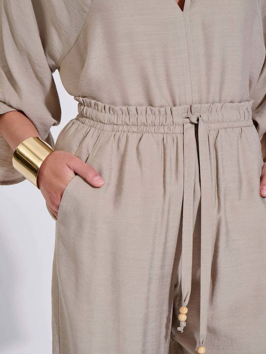 Women's Pantaloons with Rubber Band in Loose Fit Beige