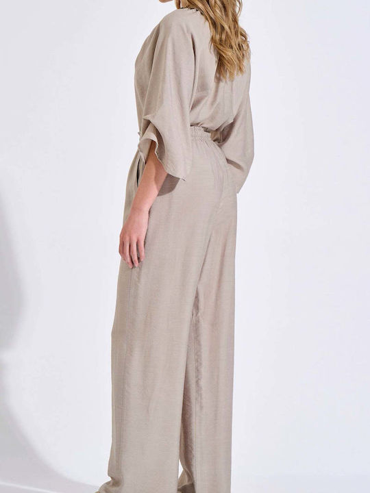 Women's Pantaloons with Rubber Band in Loose Fit Beige