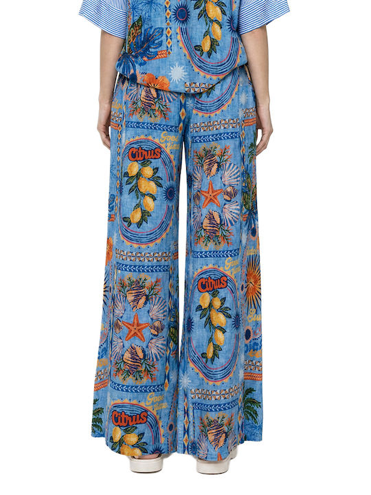 C. Manolo Women's High Waist Pantaloons with Rubber Band in Wide Leg Style Yellow-Orange-Blue C. Manolo Women's High Waist Pantaloons with Rubber Band in Wide Leg Style Yellow-Orange-Blue