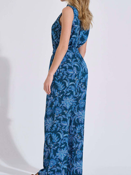 Women's Pantaloons with Rubber Band in Loose Fit Floral Blue