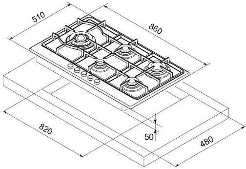 Mondin Linea Matera Gas Cooktop Autonomous 75x51εκ. Silver
