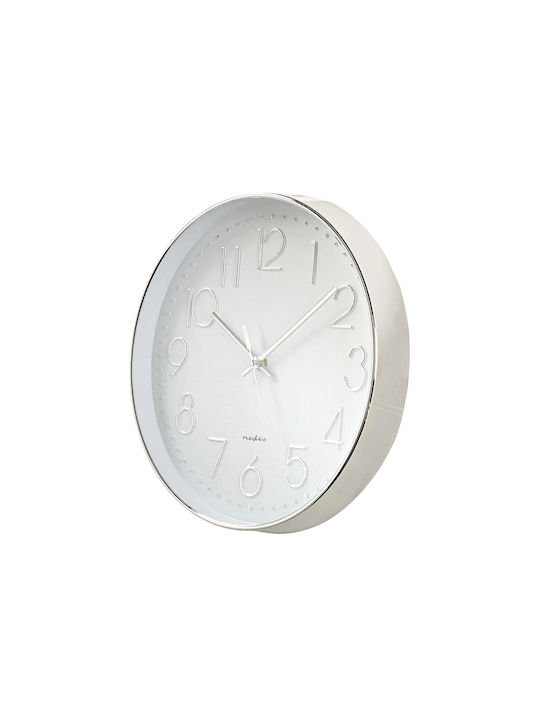 Nedis Стенен часовник Пластмаса White/Silver Ø30см
