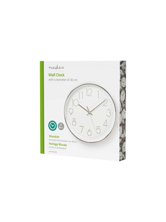 Nedis Стенен часовник Пластмаса White/Silver Ø30см