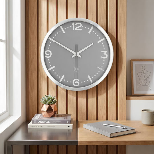 Nedis Silent Ceas de Perete Metalic Gri Ø30cm