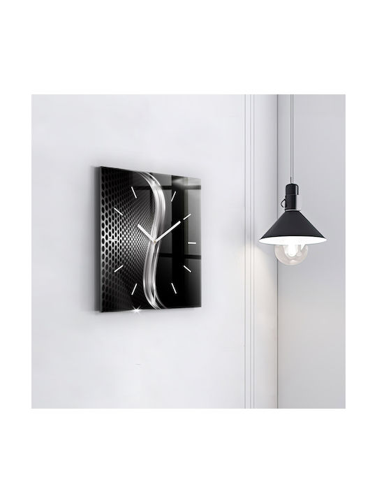 Tulup Silent Ceas de Perete Sticlă Negru 30x30cm