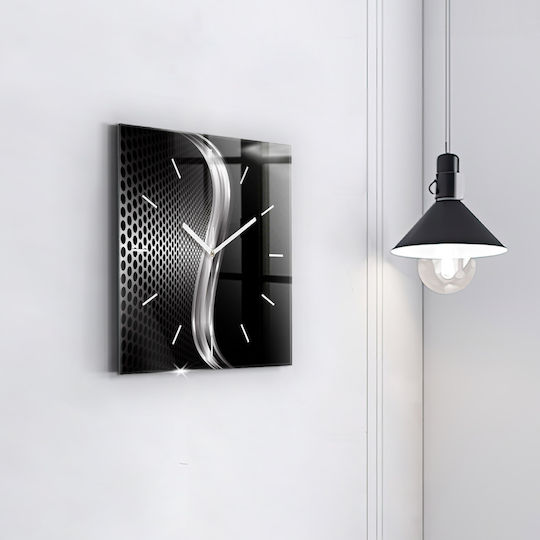 Tulup Silent Ceas de Perete Sticlă Negru 30x30cm