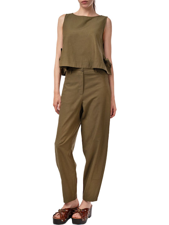 Moutaki Women's High Rise Fabric Trousers Green