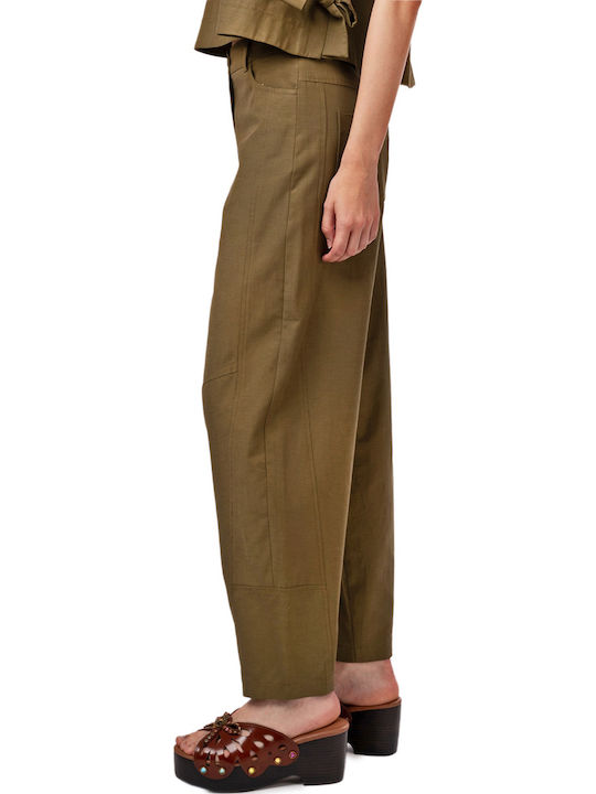 Women's High Rise Fabric Trousers Green