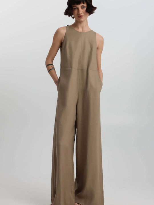 Women's Linen One-piece Jumpsuit Cigar