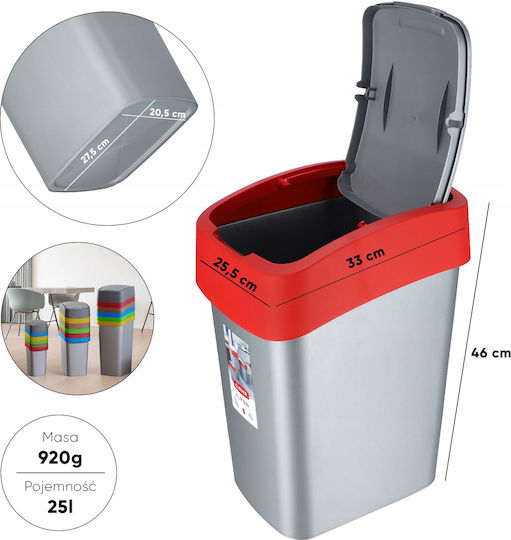 Curver Coș Flip Bin De Gunoi Din Plastic Cu Capac Oscilant Roșu 25lt