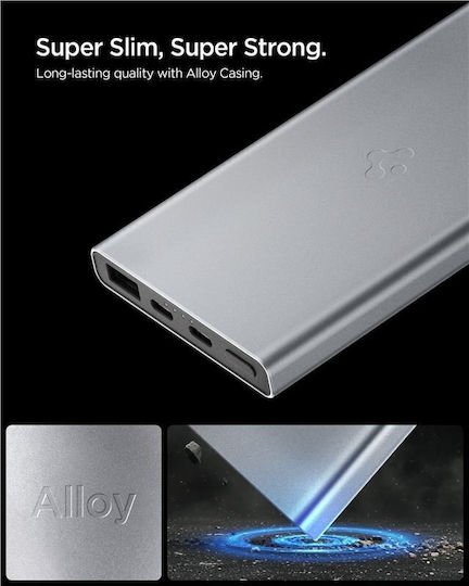 Spigen EA2210 Power Bank 10000mAh 22.5W με Θύρα USB-A και 2 Θύρες USB-C Power Delivery Γκρι