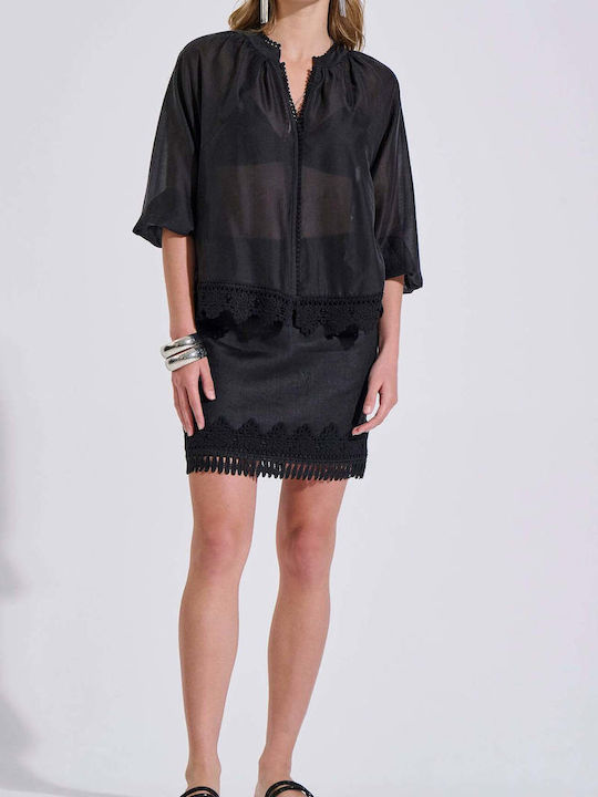 Linen Mini Skirt Black
