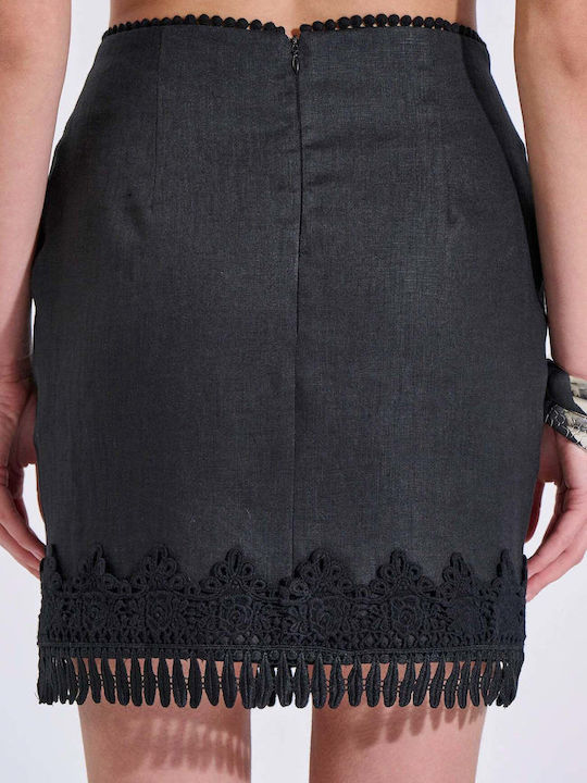 Linen Mini Skirt Black