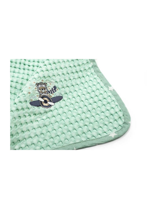 Dimcol Nursery Swaddling Blanket Aviator Waffle Green with Animal 80x110cm