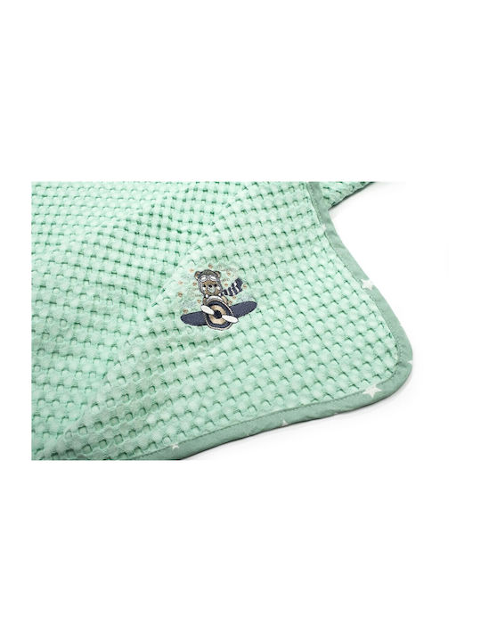 Dimcol Nursery Swaddling Blanket Aviator Waffle Green with Animal 80x110cm