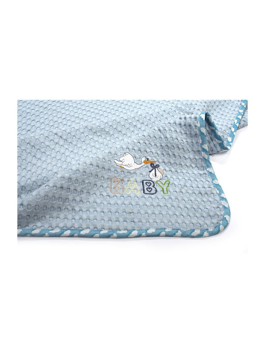 Dimcol Cot Blanket Stork Waffle Light Blue 100x160cm