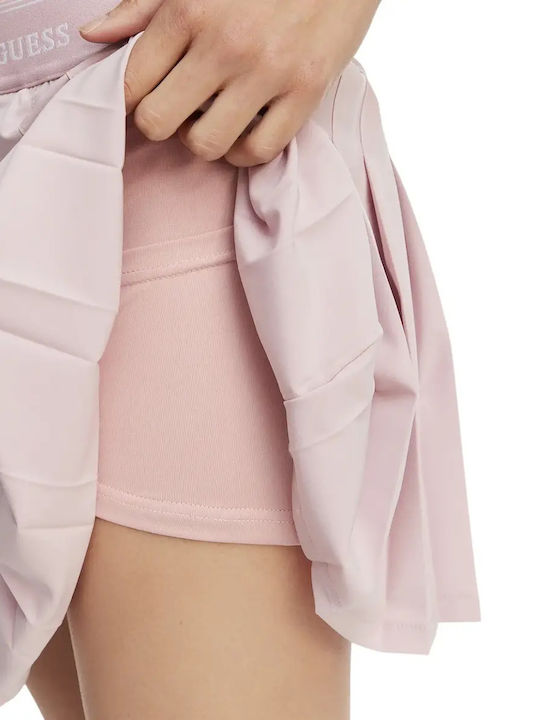 Leather Pleated High Waist Mini Skirt Pink