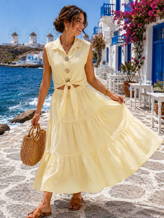 Set With Midi Yellow Skirt