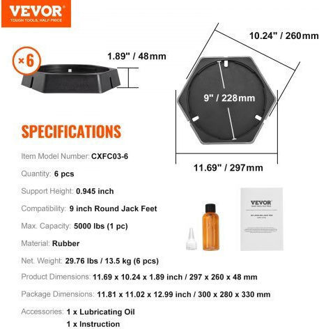 Vevor Rv Leveling Pads Round Landing Feet 9 Inch Jack Stabilizers Permanent Connection Rubber Cushions Capacity 5000 Pounds Per Jack Rv 5th Wheels Trailers Travel Caravans Category A C 6-Pack