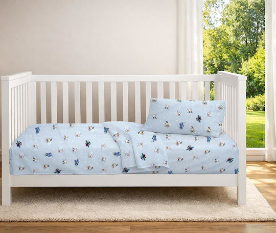 Dimcol Set Baby Crib Cotton Fitted Sheets Bear's Playtime 591 Light Blue 70x140cm