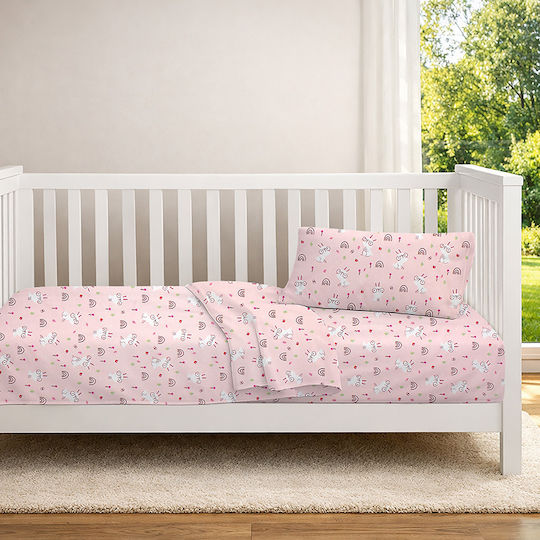 Dimcol Baby Crib Cotton Fitted Sheet Garden 585 Pink 70x140cm