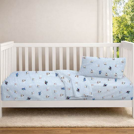 Dimcol Set Baby Crib Cotton Fitted Sheets Bear's Playtime 591 Light Blue 70x140cm