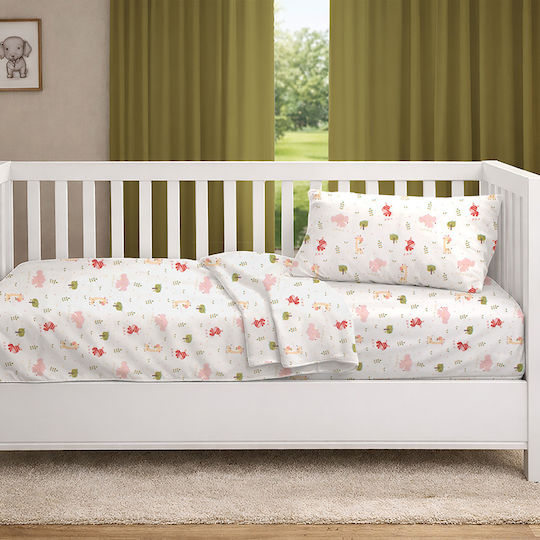 Dimcol Baby Crib Cotton Fitted Sheet Happy Safari 712 White 70x140cm