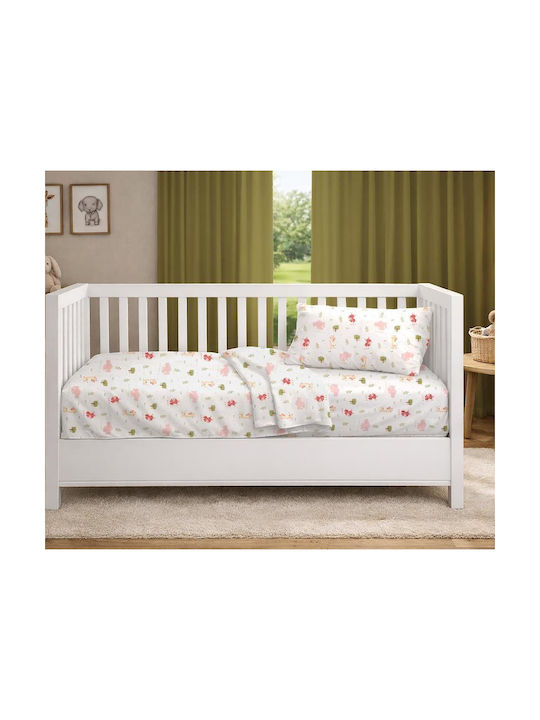 Dimcol Baby Crib Cotton Fitted Sheet Happy Safari 712 White 70x140cm